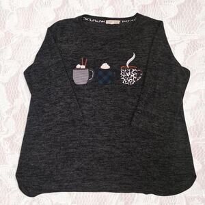 Grey and Black Coffee Mug Appliqué Top Shirt XXL